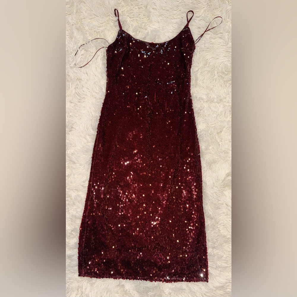 NEW Reformation Mariska Dress Chanti burgundy red Sequin tank slip dress sz 0 - Picture 4 of 8